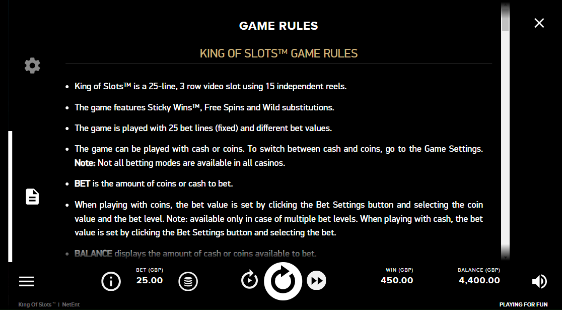 Regole del gioco King of Slots